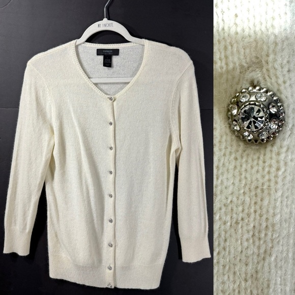 Express Sweaters - Express Angora Wool Blend Rhinestone Button Cardigan